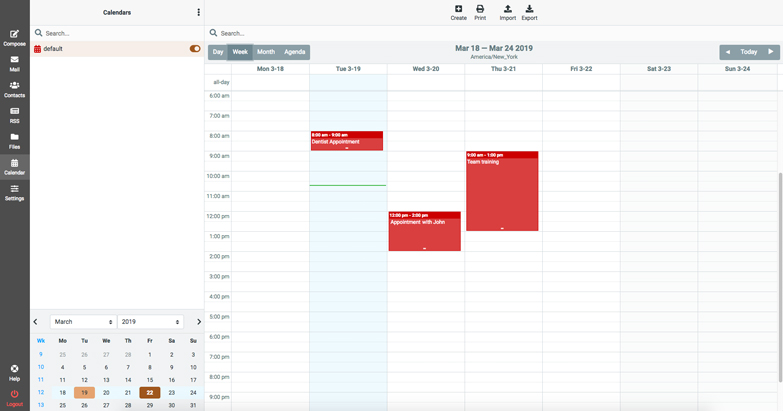 webmail calendar screenshot