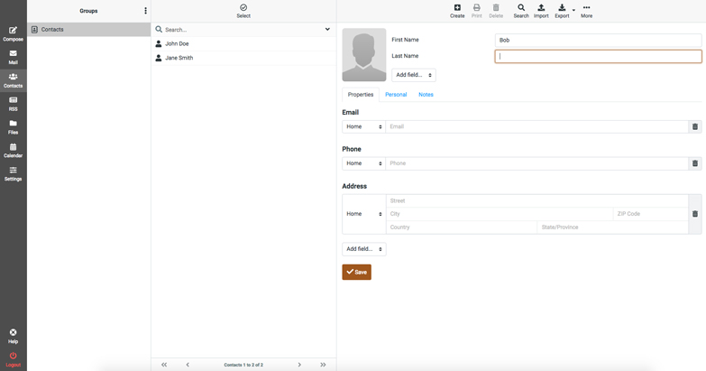 webmail contacts screenshot