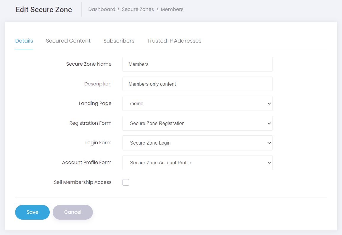 Secure Zone detail page screenshot