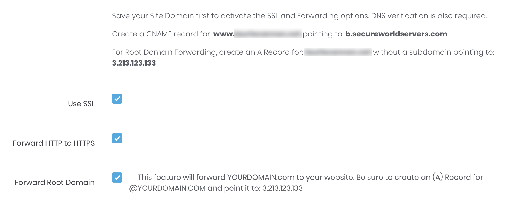 SSL domain settings screenshot